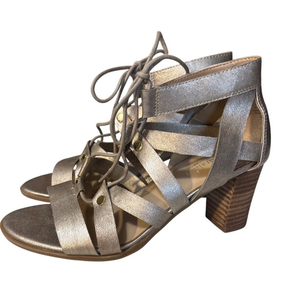 Naturalizer Heeled Strappy Sandals Size 7.5 M Metallic Silver Womens Shoes - Picture 1 of 7